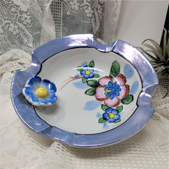 Vintage Ashtray Trinket Dish Raised Flower Japan